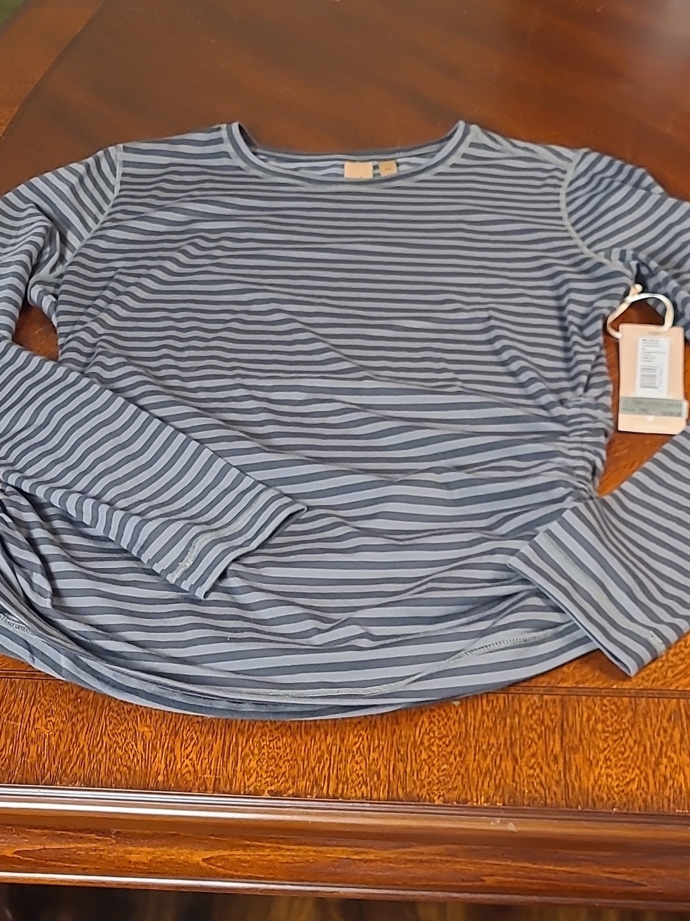 NWT Indyeva Milgrin III Striped Long-Sleeve Scoop Neck Top -M Pine Ivory